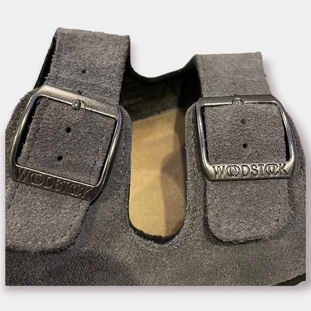 Woodstock Bert Slides Sandals Gray Leather Size 9 Vintage Brand New York